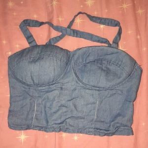light blue crop top